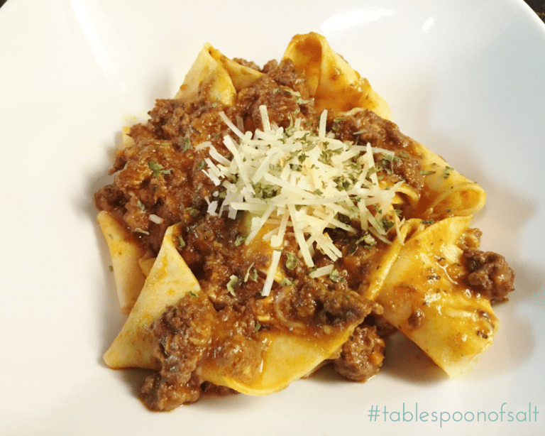 three meat bolognese over pappardelle